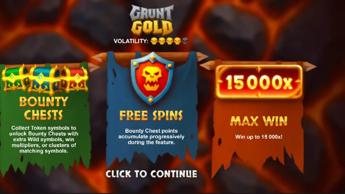 Tampilan visual slot Grunt Gold dengan tema orc dan peti harta karun